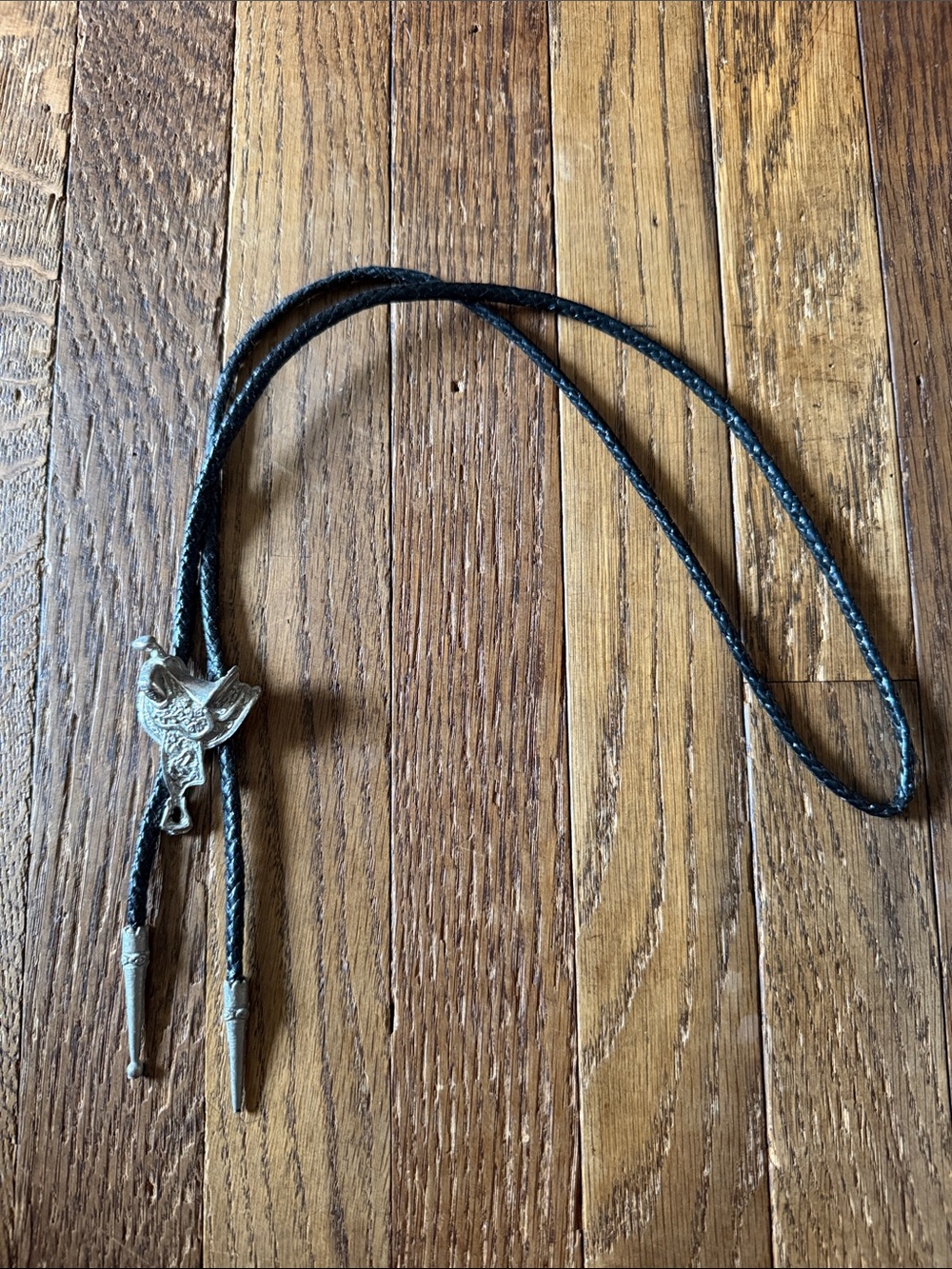 Vintage 90’s Bolo Western Tie - Silver Saddle - Leather Braid